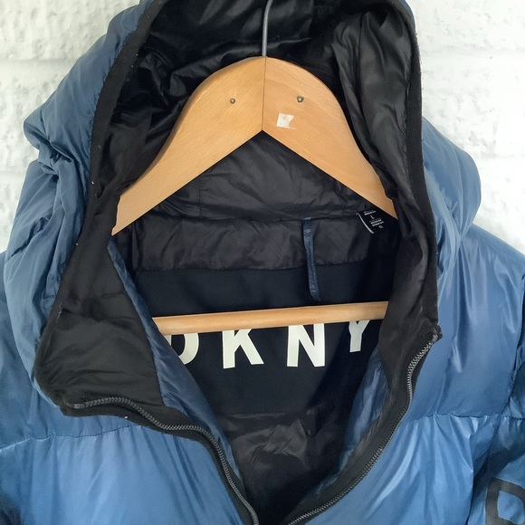 DKNY Puffer Jacket - Size L - Blue - Hooded - P2P 24” - Picture 6 of 8